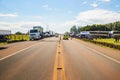 Stopped trucks on the highways for protest the diesel price increase in Brazil.