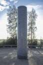 Salazar gray concrete monolith at Barragem do Caia, Campo Maior, Portugal