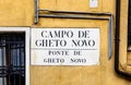 Campo and ponte Ghetto Novo, street plate on the wall in jewish quarter of Venice, Italy