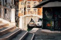 Campo San Vio: two gondolas, a news kiosk and the Grand Canal, Venice, Italy Royalty Free Stock Photo