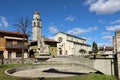 Main square of Campoformido, an Italian town in the Friuli region, with the peace statue in memory of the Treaty of Campo Formio,