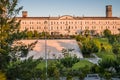 Campolide PORTUGAL - 23 May 2020 - View of the staircase and facade of Nova University Lisbon and garden