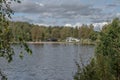 campsite camping caravan by lake Ragnerudssjoen in Dalsland Sweden beautiful nature forest pinetree Royalty Free Stock Photo