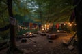 campsite with hammocks, lanterns, and blankets for a cozy experience