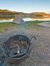 Campsite on Mountain Lake at Sunset Royalty Free Stock Photo