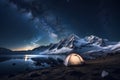 A campsite in the mountains at night