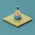 Campsite in nature with lantern, elements for camping, summer camp, traveling, trip, hiking. isometric, 3d rendering