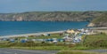 Campsite near Whitesands Bay beach and cliffs, Wales