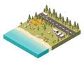 Campsite With Road Isometric Illustration