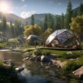 Campsite in Serene Wilderness with Futuristic Eco-Conscious Tent Design