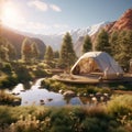 Campsite in Serene Wilderness with Futuristic Eco-Conscious Tent Design