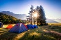 Morning sunrise at New Zealand mount cook camping ground Royalty Free Stock Photo