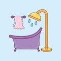 Bathtub bathroom toilet Line Icon, colored Hygiene vector illustration