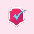 Shield check colored line icon, defense, guarantee vector illustration