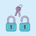 Lock with key colored line icon, defense, guarantee vector illustration Royalty Free Stock Photo