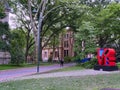 Campus of the University of Pennsylvania, past a reproduction of the famous pop art Love sculpture