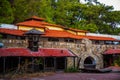 CAMYUVA, TURKEY: The destroyed buildings of the old hotel Holiday Area Eco Dream Club Sea Resort in the forest. Royalty Free Stock Photo