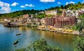 Scenic view of Omkareshwar Jyotirlinga Temple on the banks of Narmada river in Madhyapradesh, India