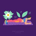 Girl in sportswear doing exercises plank. Workout, training hand drawn flat illustration set. It can be used in advertising, web
