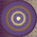 Abstract violet dart board pattern on gold background, square halftone texture. Vector illustration, EPS10.