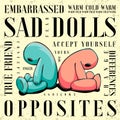 Illustration of sad dolls sitting back to back