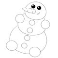 Cute cartoon snowman with carrot and button in black and white