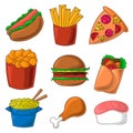 Color icons on the theme of fast food