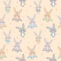 Seamless vector pattern with cute bunny in scarf and hat. Can be used for wallpaper, pattern fills, web page background, surface t