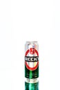 Can of Beck`s or Becks beer in Bucharest, Romania, 2021