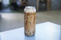 Iced Thai milk tea with bubble pearls. Royalty Free Stock Photo