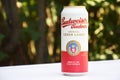 A can of Budweiser beer on a nature background. Royalty Free Stock Photo