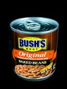 Can of Bush`s Original Baked Beans on a Black Backdrop