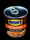 Can of Bush`s Original Baked Beans on a Black Backdrop Royalty Free Stock Photo