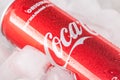 Can of Coca-cola on a bed of ice Royalty Free Stock Photo