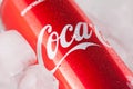 Can of Coca-cola on a bed of ice Royalty Free Stock Photo