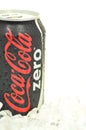 Can of Coca-Cola Zero drink on ice. Royalty Free Stock Photo