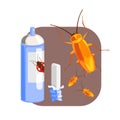 Can of cockroach insecticide and piece of chalk for the destruction of cockroach. Colorful cartoon illustration