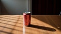 Minimalist Photography Red Can On Table With Sunlight