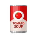 Can of condensed tomato soup. Vector flat color illustration