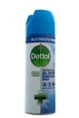 Can of Dettol brand spray isolated on a white background Royalty Free Stock Photo