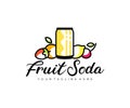 Can of fruit soda, fruit, strawberry, orange, lemon and cherry, logo design. Drink, food, fruit juice and soft drink, vector desig