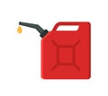 Can of fuel. Canister with gasoline. Red jerrycan with fuel. Icon of jerry for diesel and petrol. Plastic bottle for car. Flat Royalty Free Stock Photo