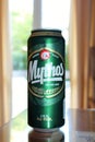 A can of Greek Mythos beer