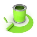 Can with green paint and roller brush Royalty Free Stock Photo