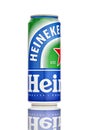 Can of Heineken 0.0 Alcohol Free Beer isolated on white background, produced by the Dutch brewing company Heineken International.