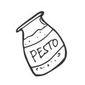 Can of italian pesto sauce for pasta. Simple cartoon vector illustration