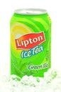Can of Lipton Ice Tea drink on ice. Royalty Free Stock Photo