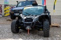 Can-Am Maverick X3 Turbo 4x4 quad premiere at a motor show, 2023 model, front view