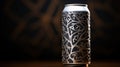 A can of a metal container with intricate designs on it, AI