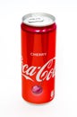 Can of 330 ml Coca-Cola Cherry on white background.